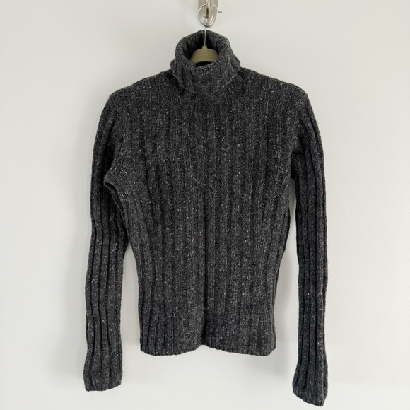 Garnet Hill Gray Tweed Wool Skinny Rib Turtleneck Size Small - Picture 11 of 12